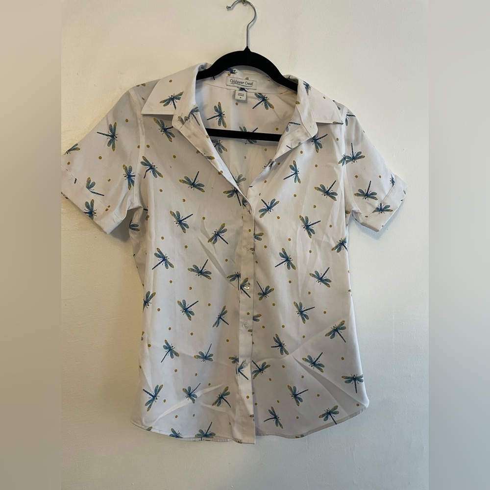 White Dragonfly Print womens Shirt - Picture 1 of 1